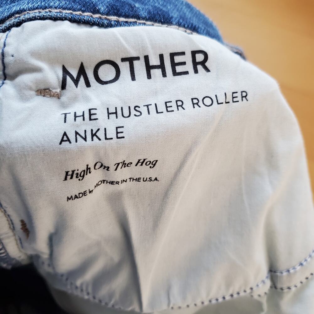 Mother The Hustler Roller Ankle Flared Jeans High On The Hog Blue Denim Size 34 - Picture 10 of 12